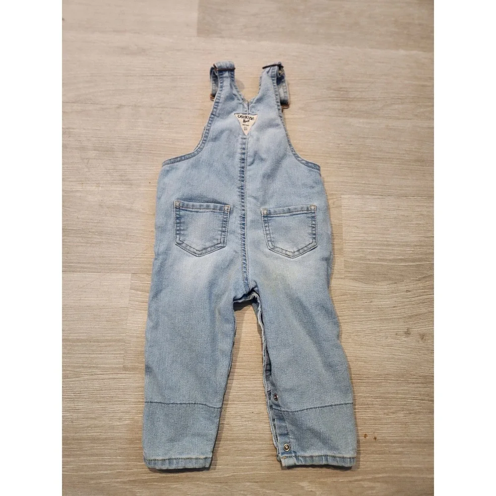 OshKosh B'gosh Baby Boys‎ Light Wash Denim Overalls 18M Snap Inseam 18 Months